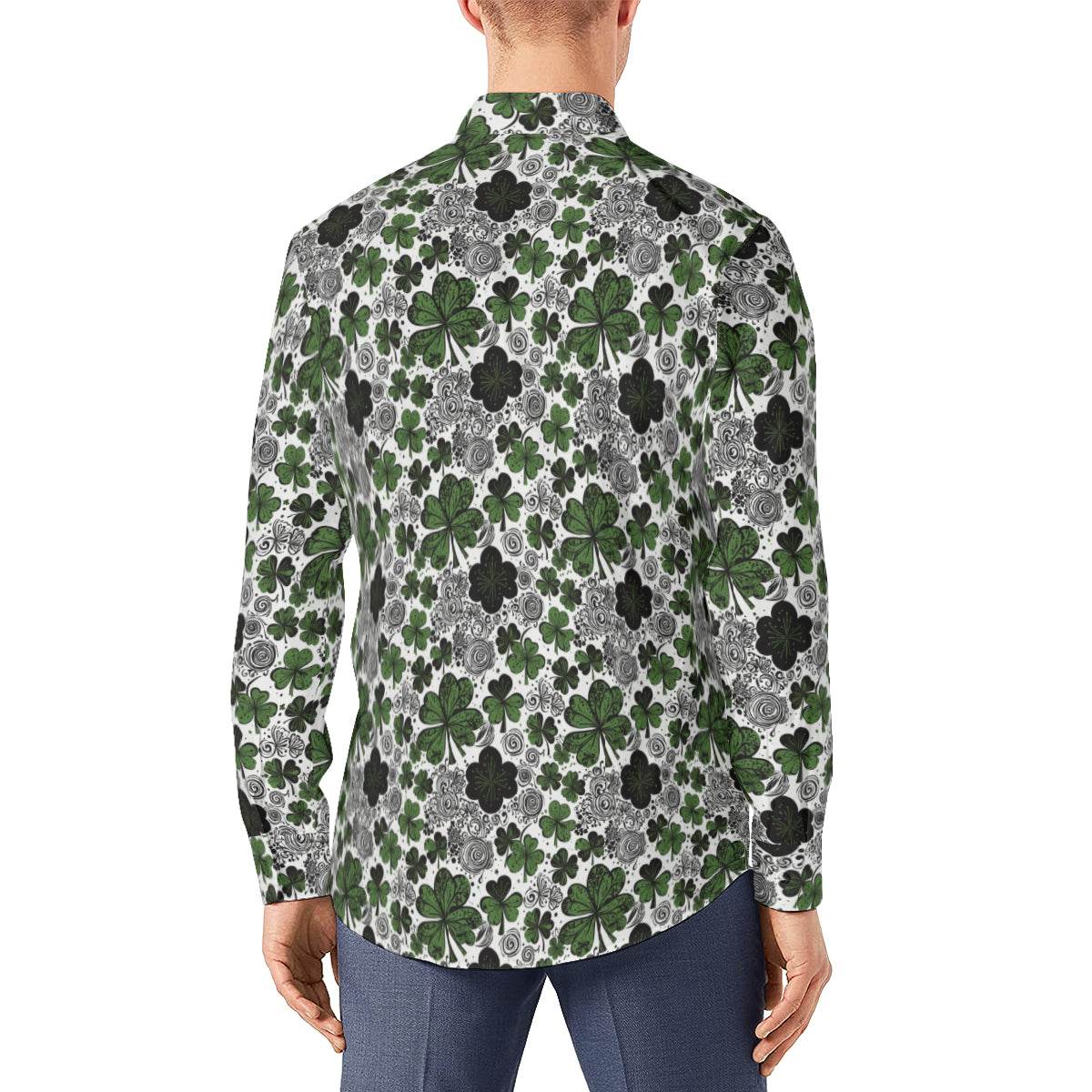 Scribbled Clovers Men's Classic Long-Sleeved Shirt | Polyester - DeRose Seasonal