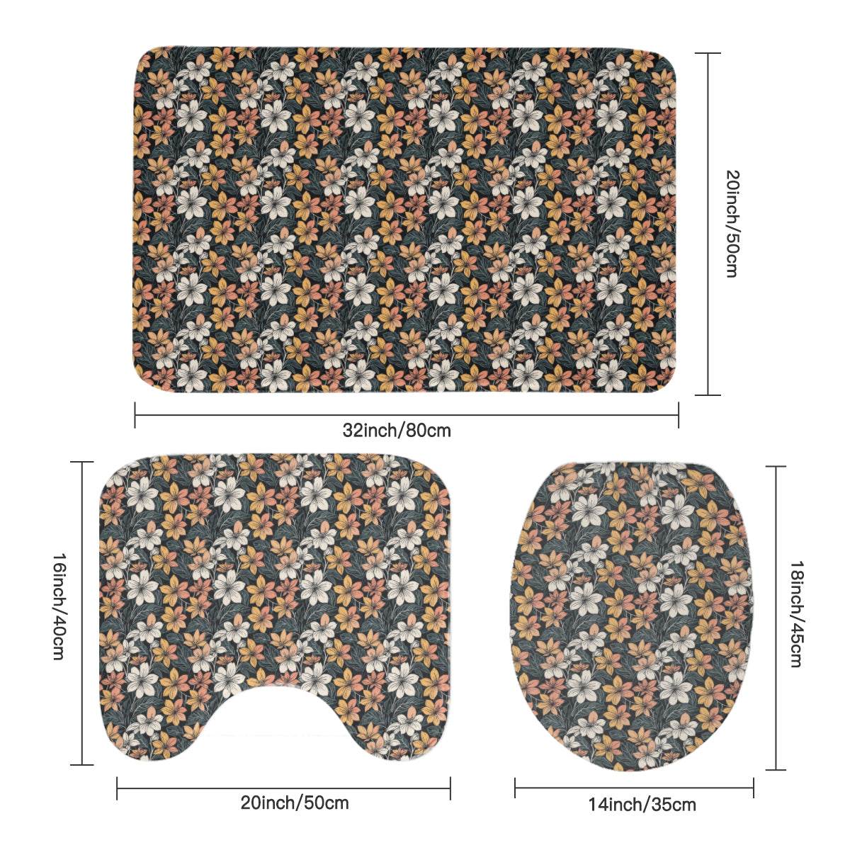 Field of Flowers Bathroom Four-Piece Set(Shower Curtain + Toilet Cover Mat + Toilet Foot Mat + Floor Mat)| Polyester - DeRose Seasonal