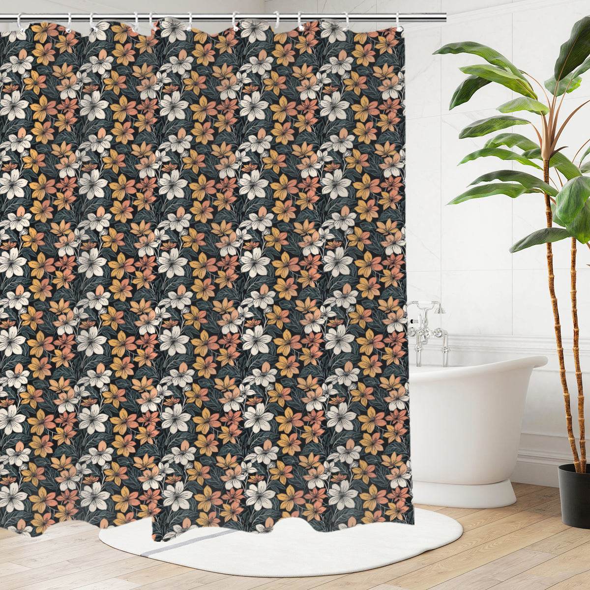 Field of Flowers Bathroom Four-Piece Set(Shower Curtain + Toilet Cover Mat + Toilet Foot Mat + Floor Mat)| Polyester - DeRose Seasonal
