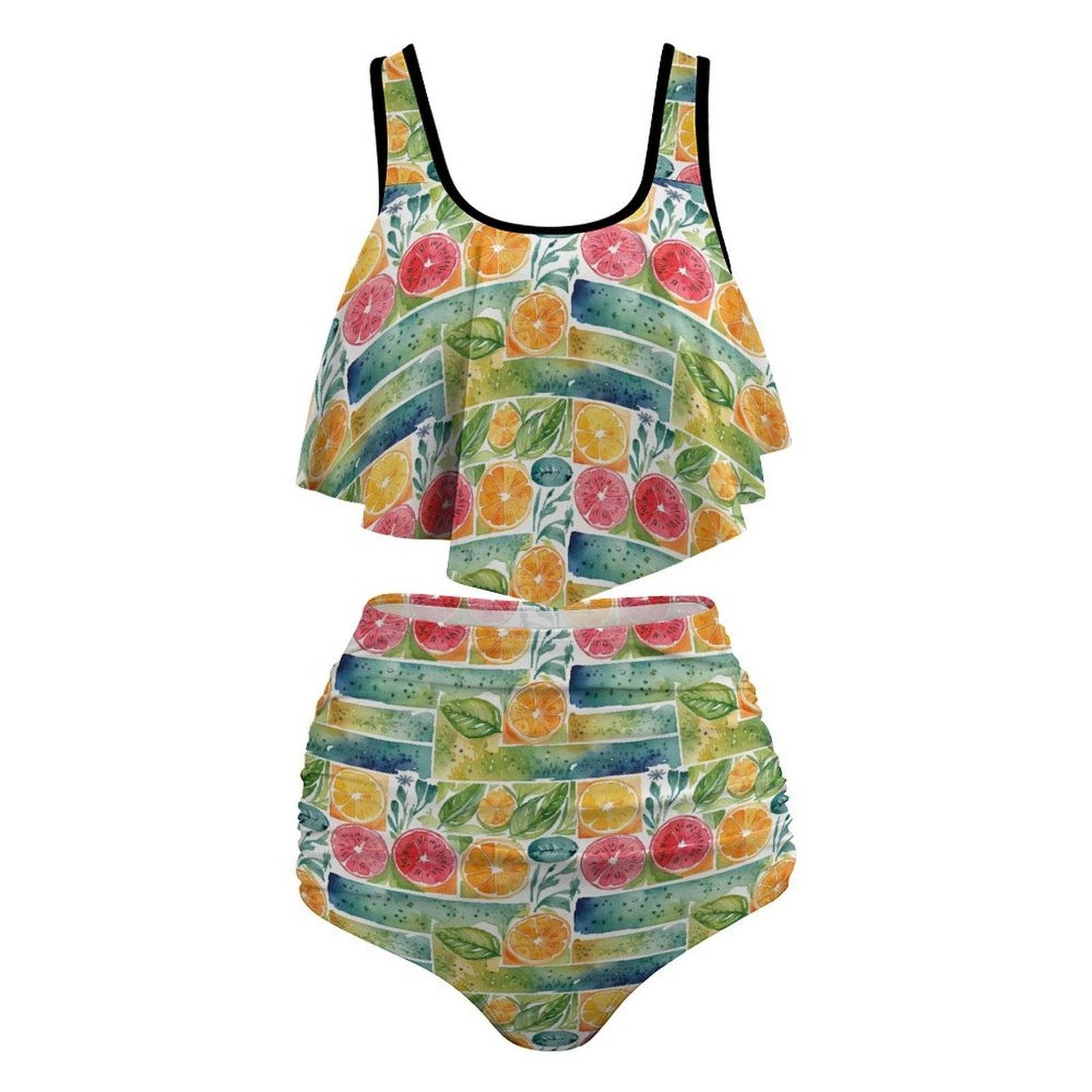 Plus Size Watercolor Fruit Two-piece Swimsuit - DeRose Seasonal