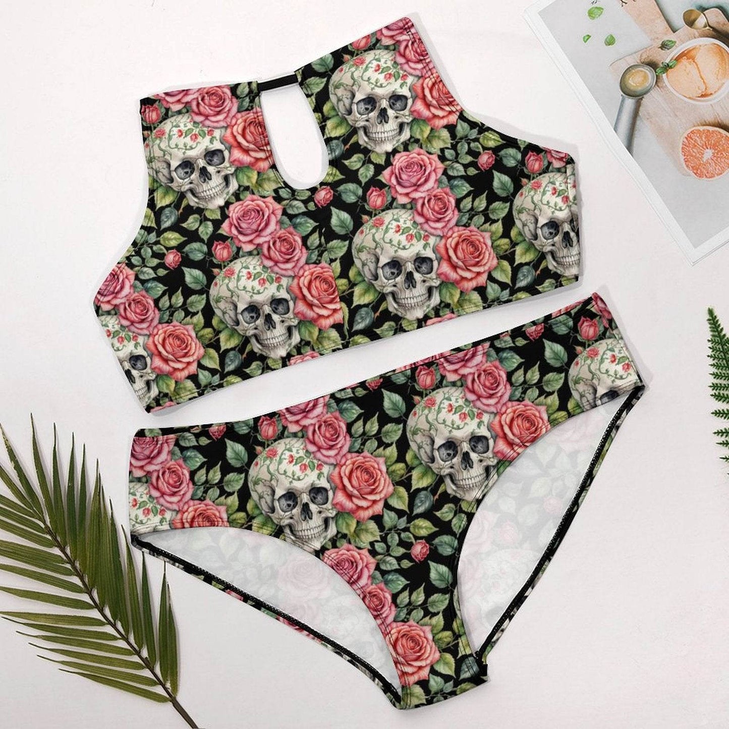 Plus Size Pink Skulls Two-piece Swimsuit - DeRose Seasonal