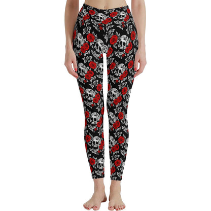 Red Skull Rose Women's Polyester Yoga pants Leggings - DeRose Seasonal