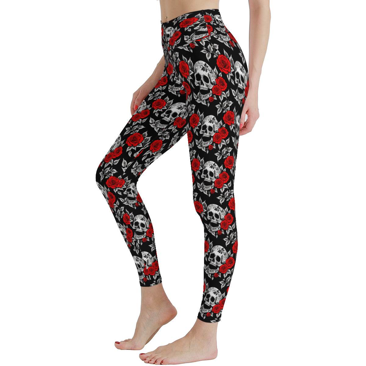 Red Skull Rose Women's Polyester Yoga pants Leggings - DeRose Seasonal