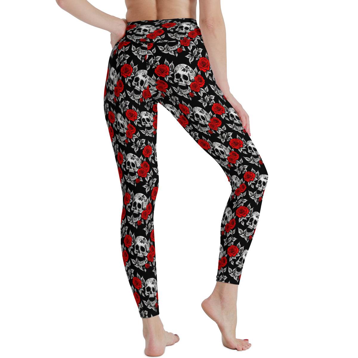 Red Skull Rose Women's Polyester Yoga pants Leggings - DeRose Seasonal