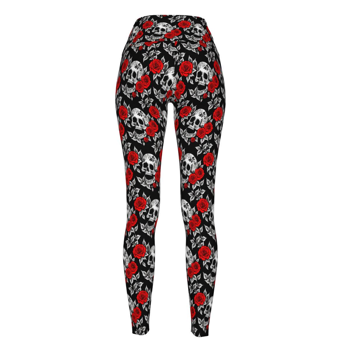 Red Skull Rose Women's Polyester Yoga pants Leggings - DeRose Seasonal