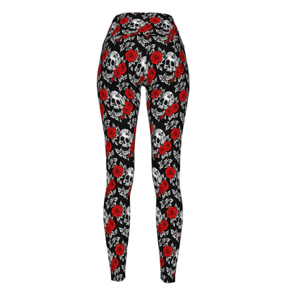 Red Skull Rose Women's Polyester Yoga pants Leggings - DeRose Seasonal