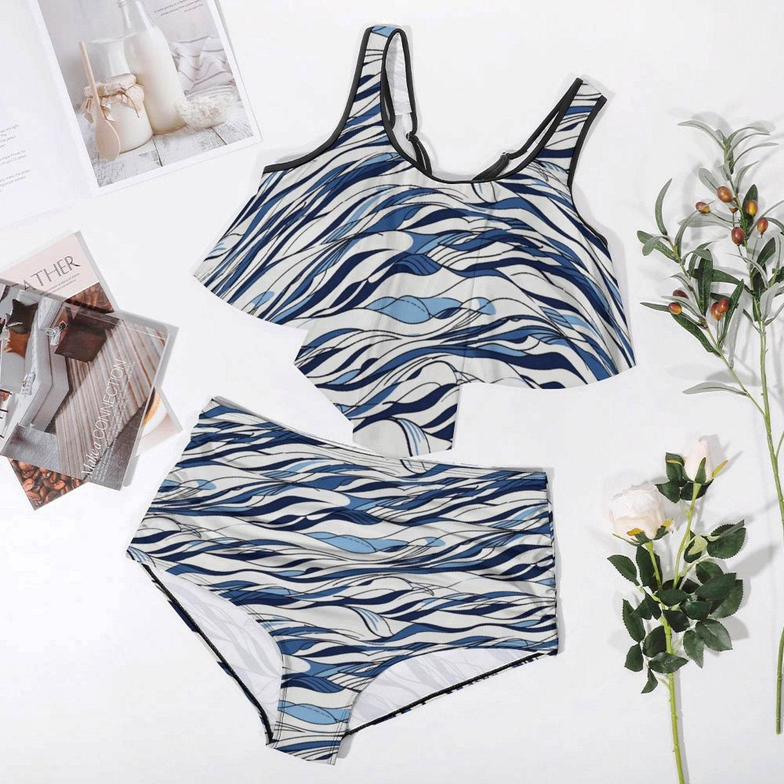 Plus Size Women's Ocean Lines Two-piece Swimsuit - DeRose Seasonal