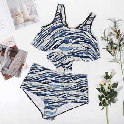 Plus Size Women's Ocean Lines Two-piece Swimsuit - DeRose Seasonal