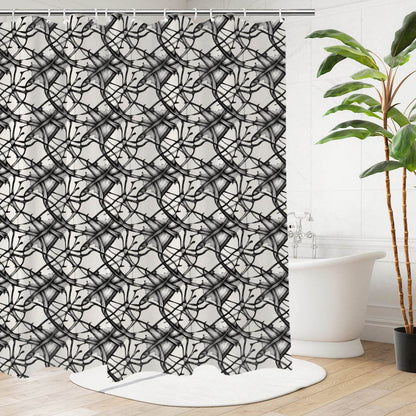 Floral Ink Bathroom Four-Piece Set(Shower Curtain + Toilet Cover Mat + Toilet Foot Mat + Floor Mat)| Polyester - DeRose Seasonal