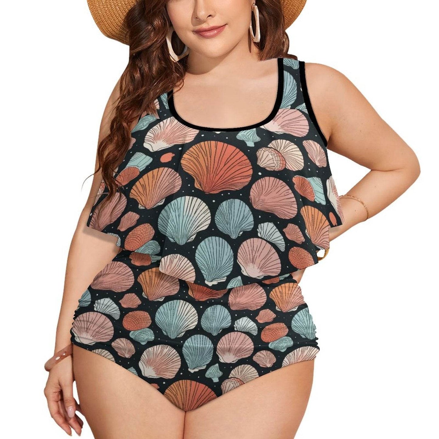 Plus Size Women's Big Shells Two-piece Swimsuit - DeRose Seasonal