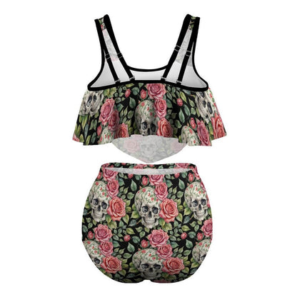 Plus Size Pink Skulls Two-piece Swimsuit - DeRose Seasonal