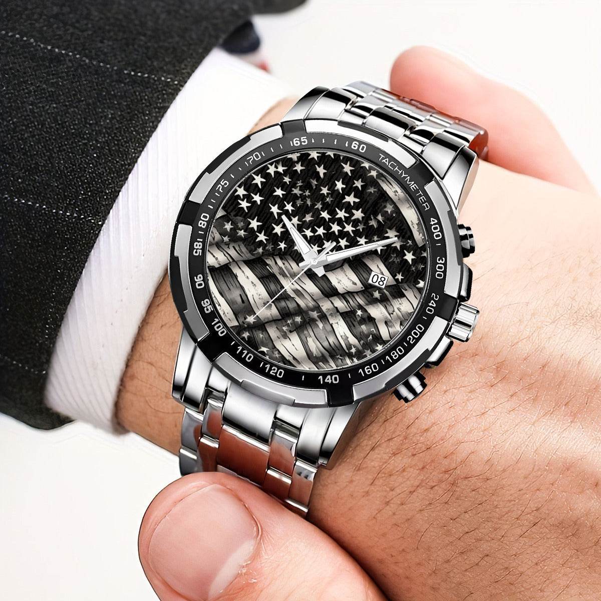 Battered American Flag Silver Watch - DeRose Seasonal