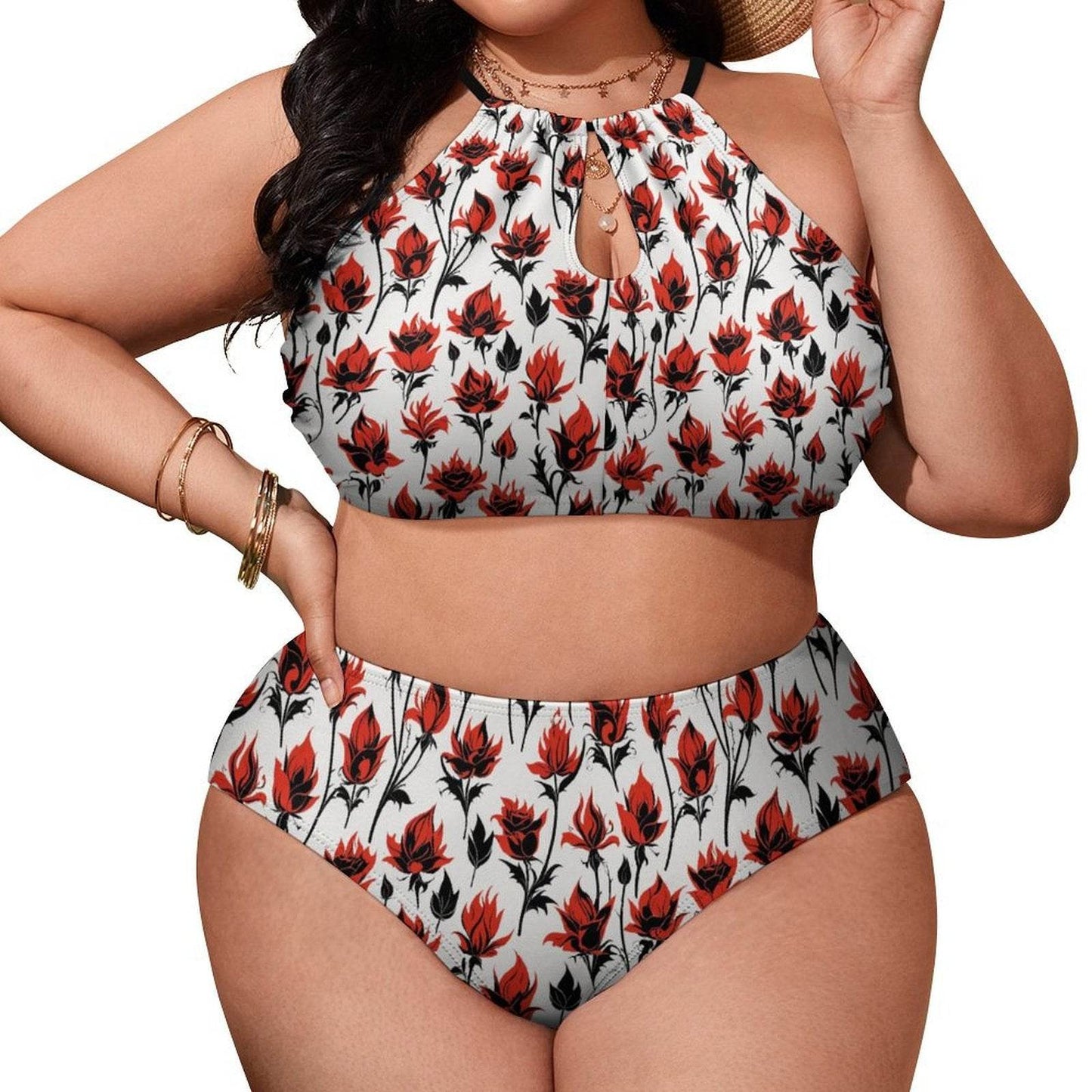 Plus Size Floral Fire Two-piece Swimsuit - DeRose Seasonal