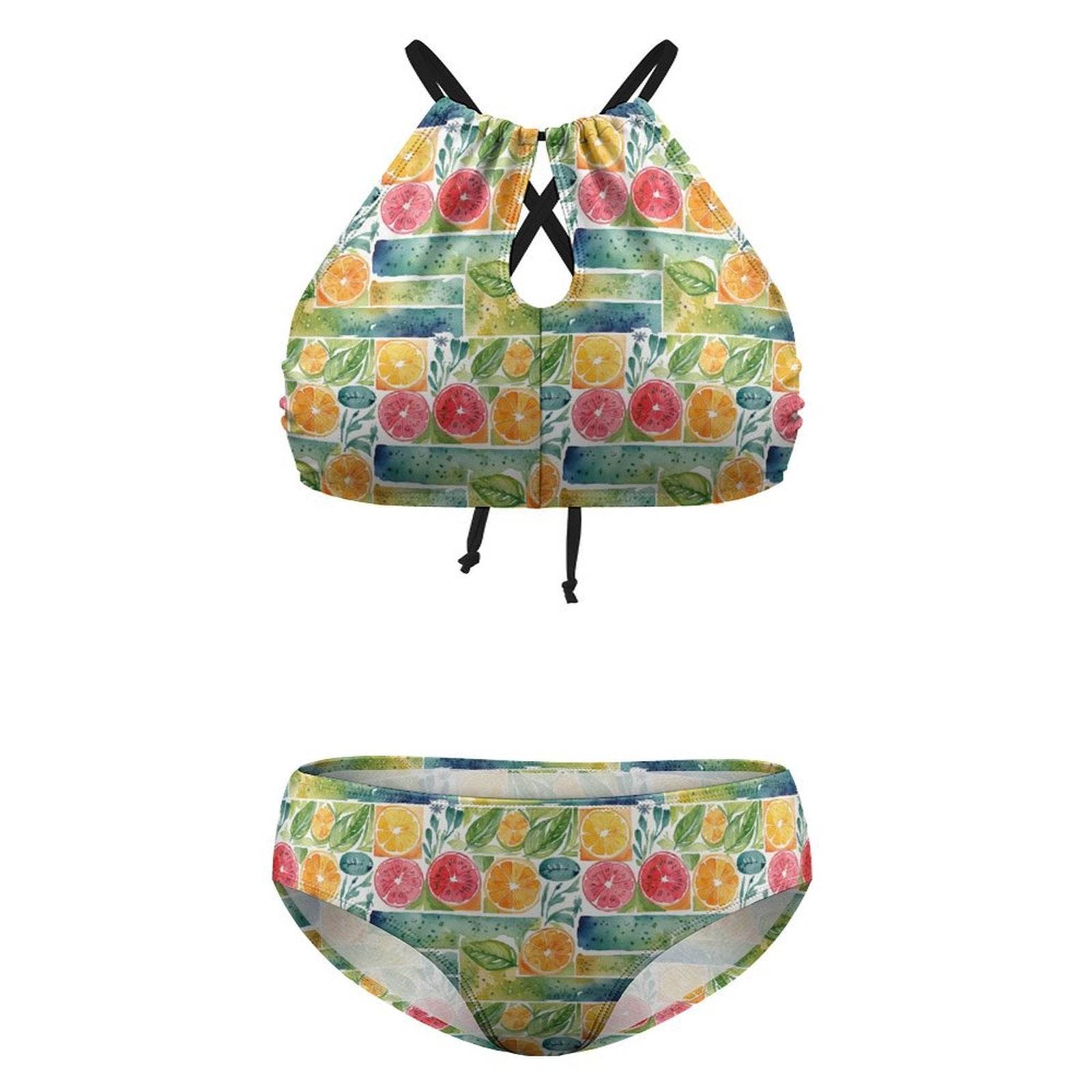 Plus Size Watercolor Fruit Two-piece Swimsuit - DeRose Seasonal