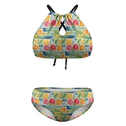 Plus Size Watercolor Fruit Two-piece Swimsuit - DeRose Seasonal