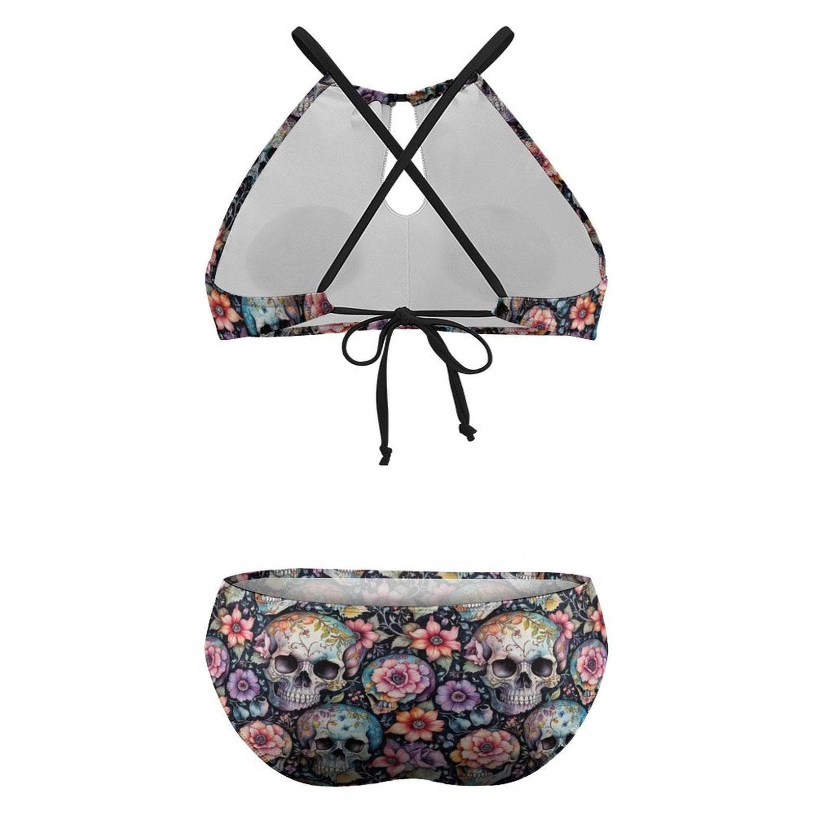 Plus Size Pastel Floral and Skulls Two-piece Swimsuit - DeRose Seasonal