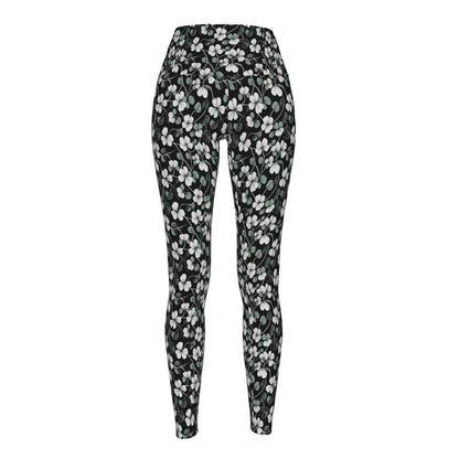 White and Green Clovers Women's Polyester Yoga pants Leggings - DeRose Seasonal