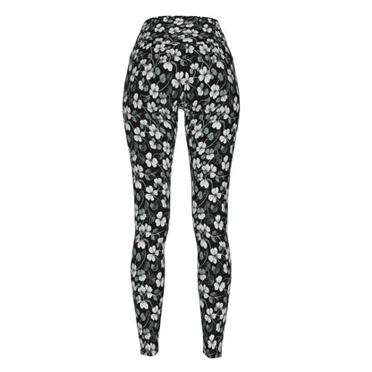 White and Green Clovers Women's Polyester Yoga pants Leggings - DeRose Seasonal