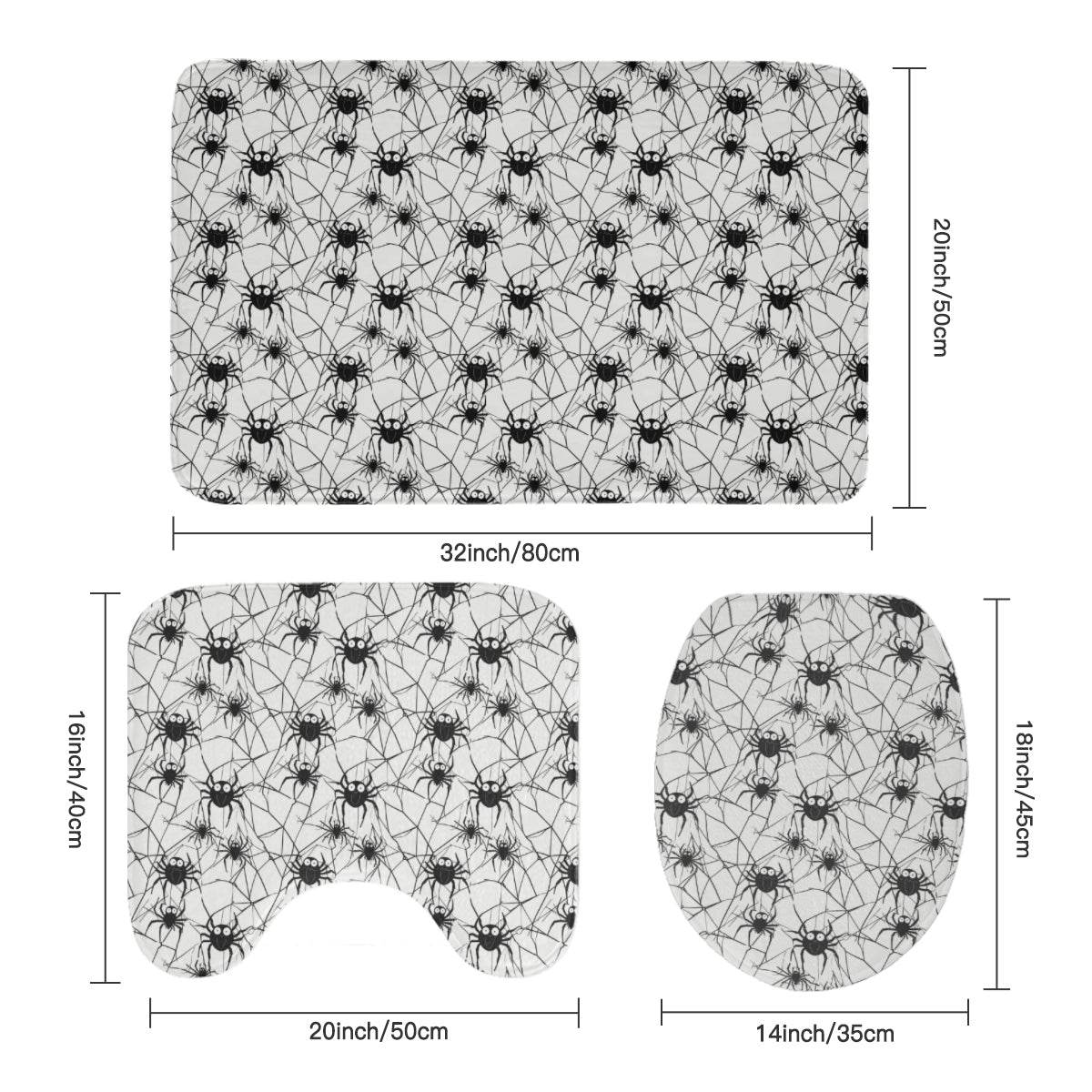 Cute Spiders White and Black Bathroom Four-Piece Set(Shower Curtain + Toilet Cover Mat + Toilet Foot Mat + Floor Mat)| Polyester - DeRose Seasonal