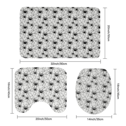 Cute Spiders White and Black Bathroom Four-Piece Set(Shower Curtain + Toilet Cover Mat + Toilet Foot Mat + Floor Mat)| Polyester - DeRose Seasonal
