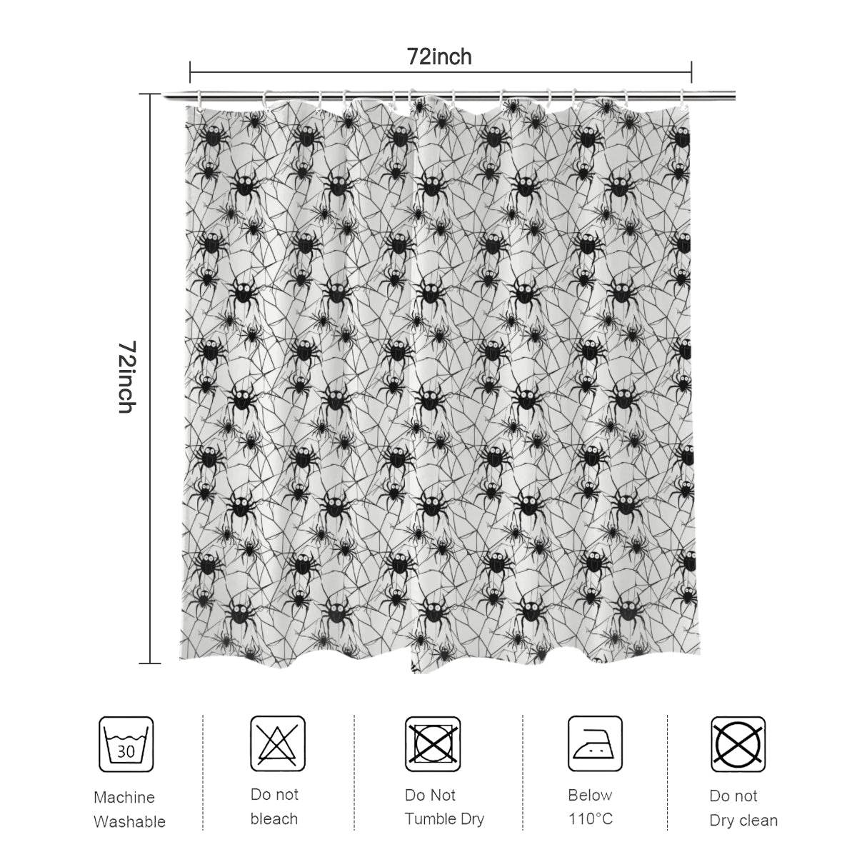 Cute Spiders White and Black Bathroom Four-Piece Set(Shower Curtain + Toilet Cover Mat + Toilet Foot Mat + Floor Mat)| Polyester - DeRose Seasonal