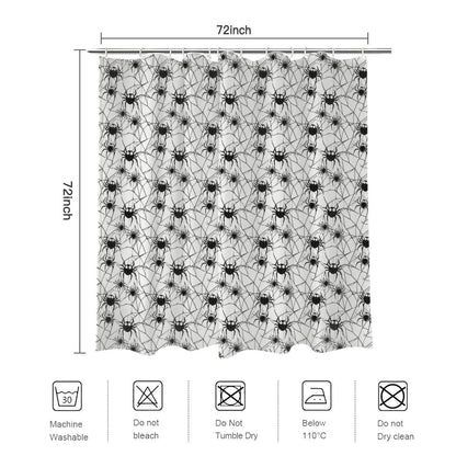 Cute Spiders White and Black Bathroom Four-Piece Set(Shower Curtain + Toilet Cover Mat + Toilet Foot Mat + Floor Mat)| Polyester - DeRose Seasonal