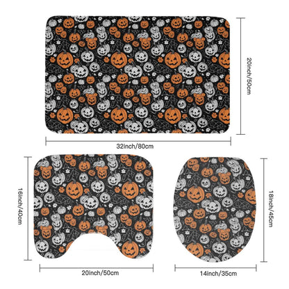 Jack-O-Lanterns Bathroom Four-Piece Set(Shower Curtain + Toilet Cover Mat + Toilet Foot Mat + Floor Mat)| Polyester - DeRose Seasonal