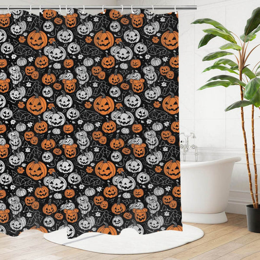 Jack-O-Lanterns Bathroom Four-Piece Set(Shower Curtain + Toilet Cover Mat + Toilet Foot Mat + Floor Mat)| Polyester - DeRose Seasonal