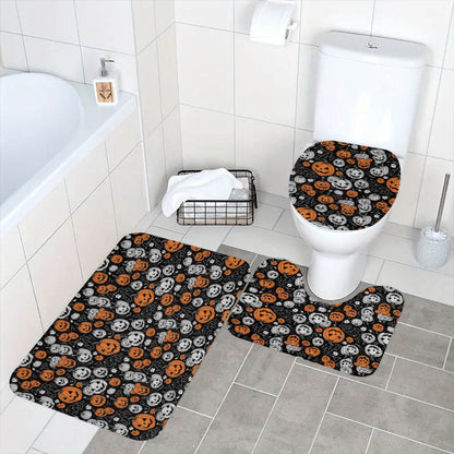 Jack-O-Lanterns Bathroom Four-Piece Set(Shower Curtain + Toilet Cover Mat + Toilet Foot Mat + Floor Mat)| Polyester - DeRose Seasonal