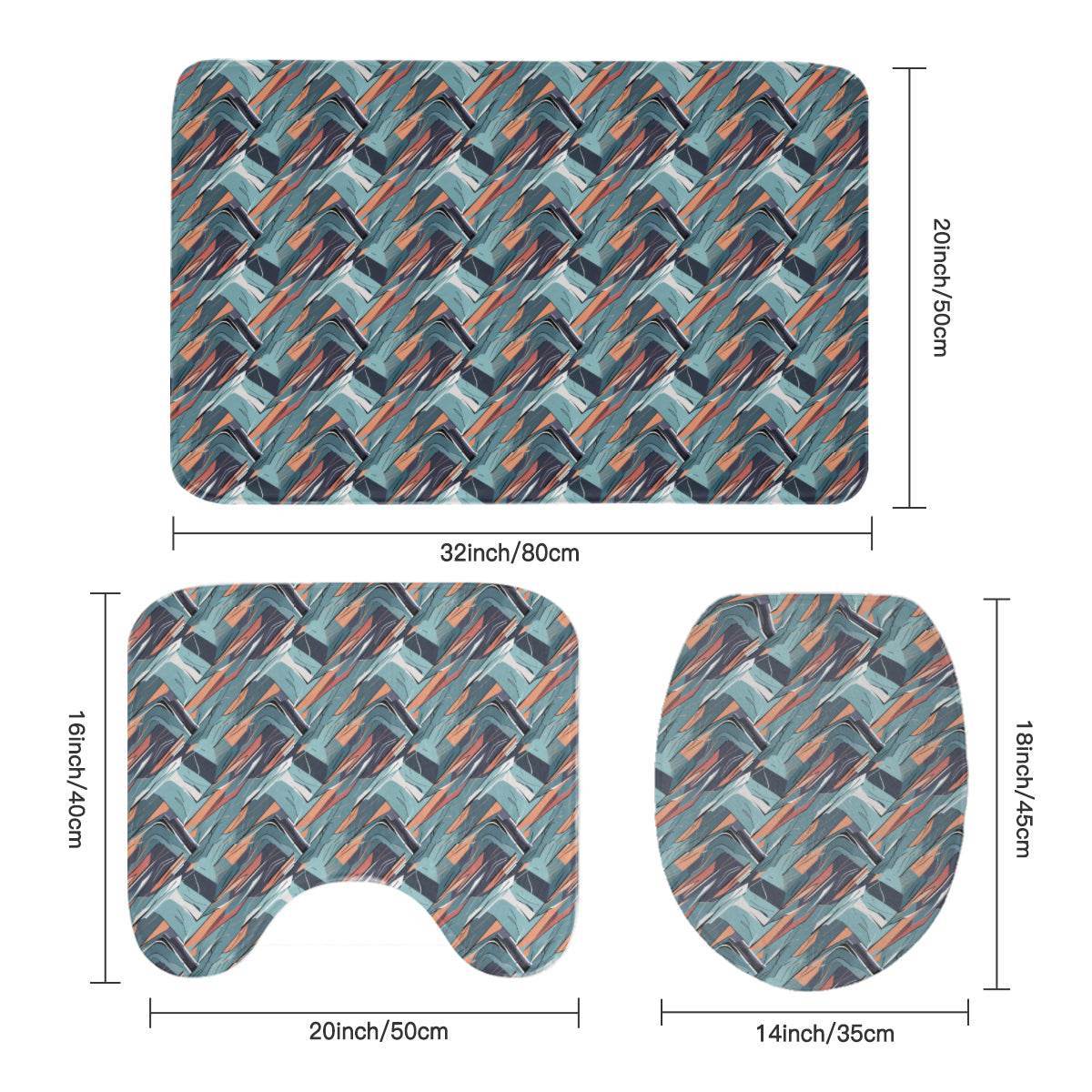 Abstract Breeze Bathroom Four-Piece Set(Shower Curtain + Toilet Cover Mat + Toilet Foot Mat + Floor Mat)| Polyester - DeRose Seasonal