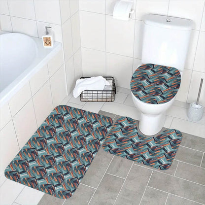 Abstract Breeze Bathroom Four-Piece Set(Shower Curtain + Toilet Cover Mat + Toilet Foot Mat + Floor Mat)| Polyester - DeRose Seasonal