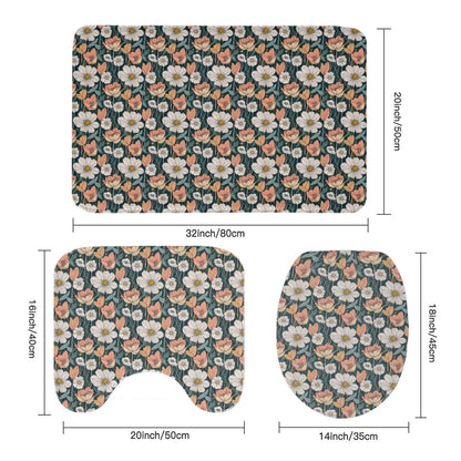 Tulips and Daisys Bathroom Four-Piece Set(Shower Curtain + Toilet Cover Mat + Toilet Foot Mat + Floor Mat)| Polyester - DeRose Seasonal