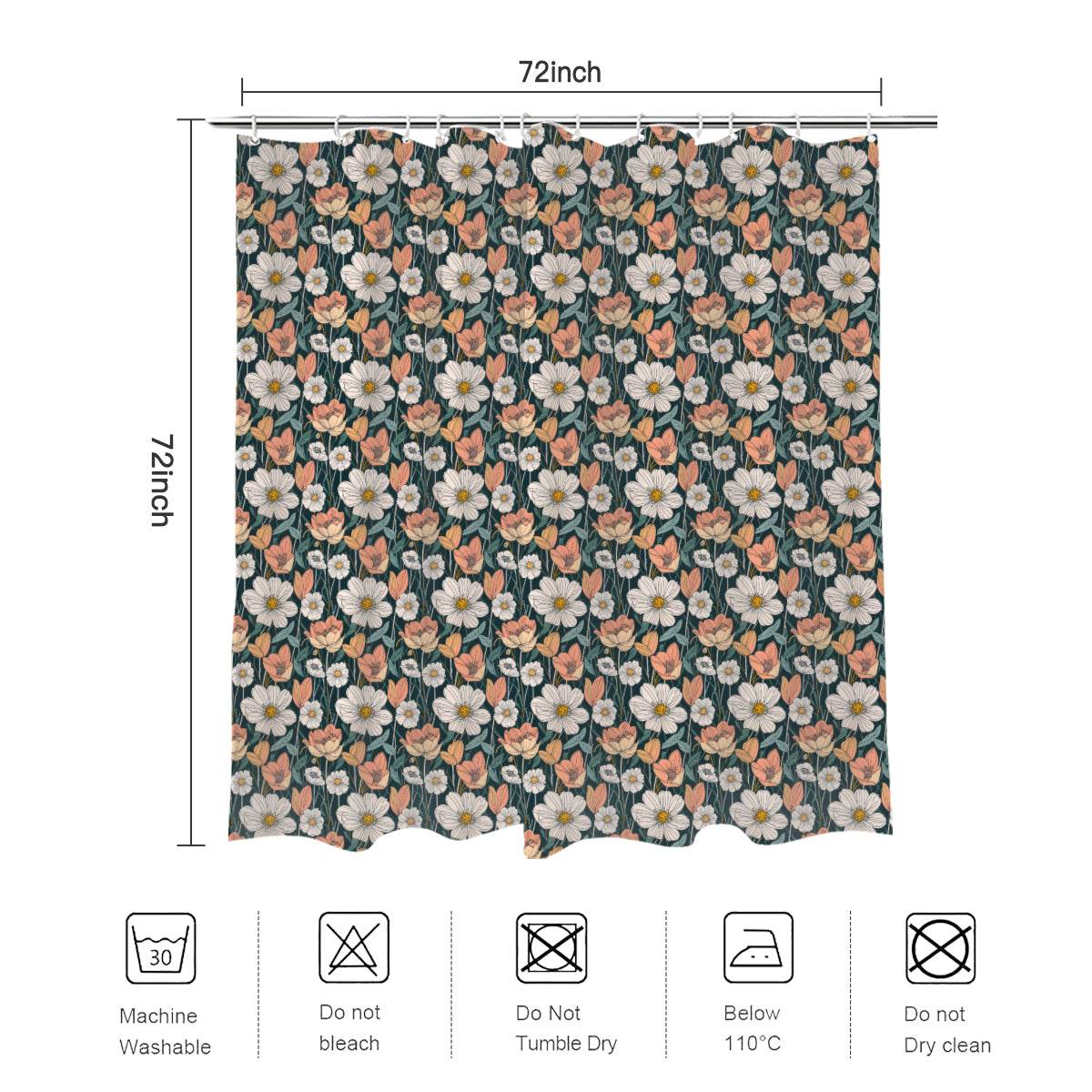 Tulips and Daisys Bathroom Four-Piece Set(Shower Curtain + Toilet Cover Mat + Toilet Foot Mat + Floor Mat)| Polyester - DeRose Seasonal