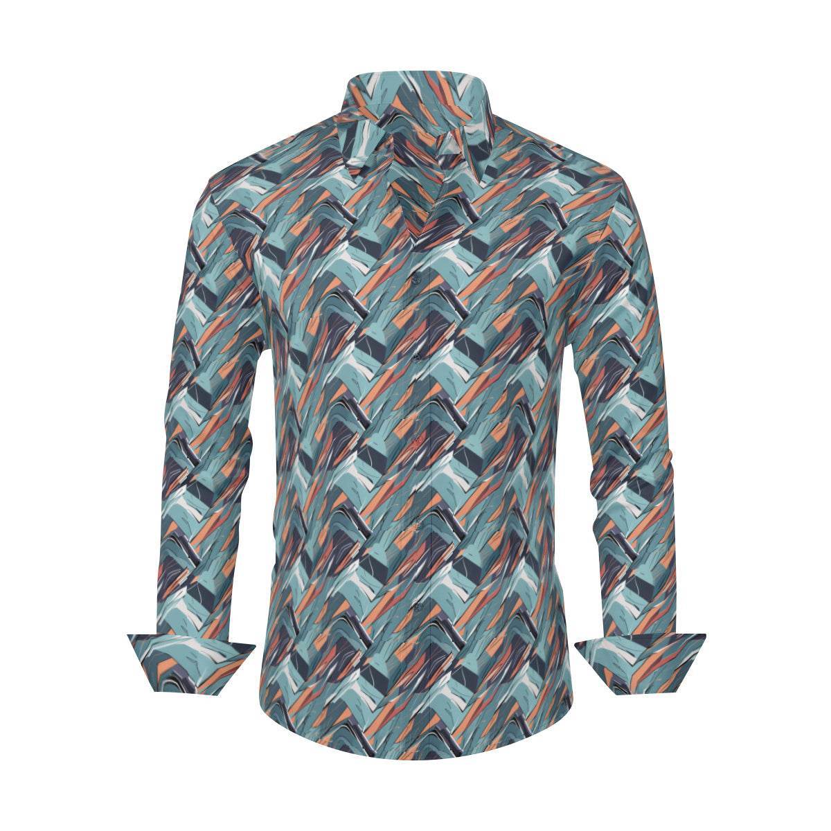 Abstract Breeze Men's Classic Long-Sleeved Button up Polyester Dress Shirt - DeRose Seasonal