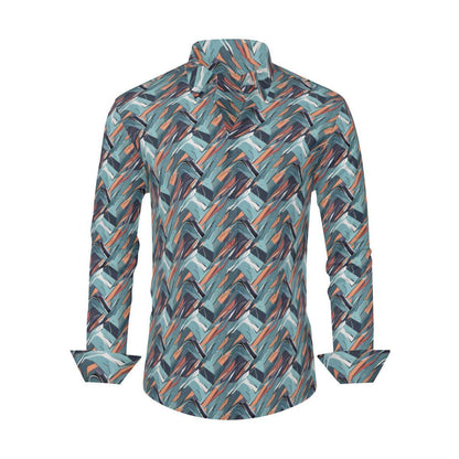Abstract Breeze Men's Classic Long-Sleeved Button up Polyester Dress Shirt - DeRose Seasonal