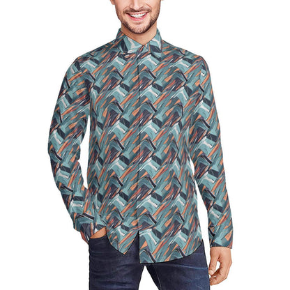 Abstract Breeze Men's Classic Long-Sleeved Button up Polyester Dress Shirt - DeRose Seasonal