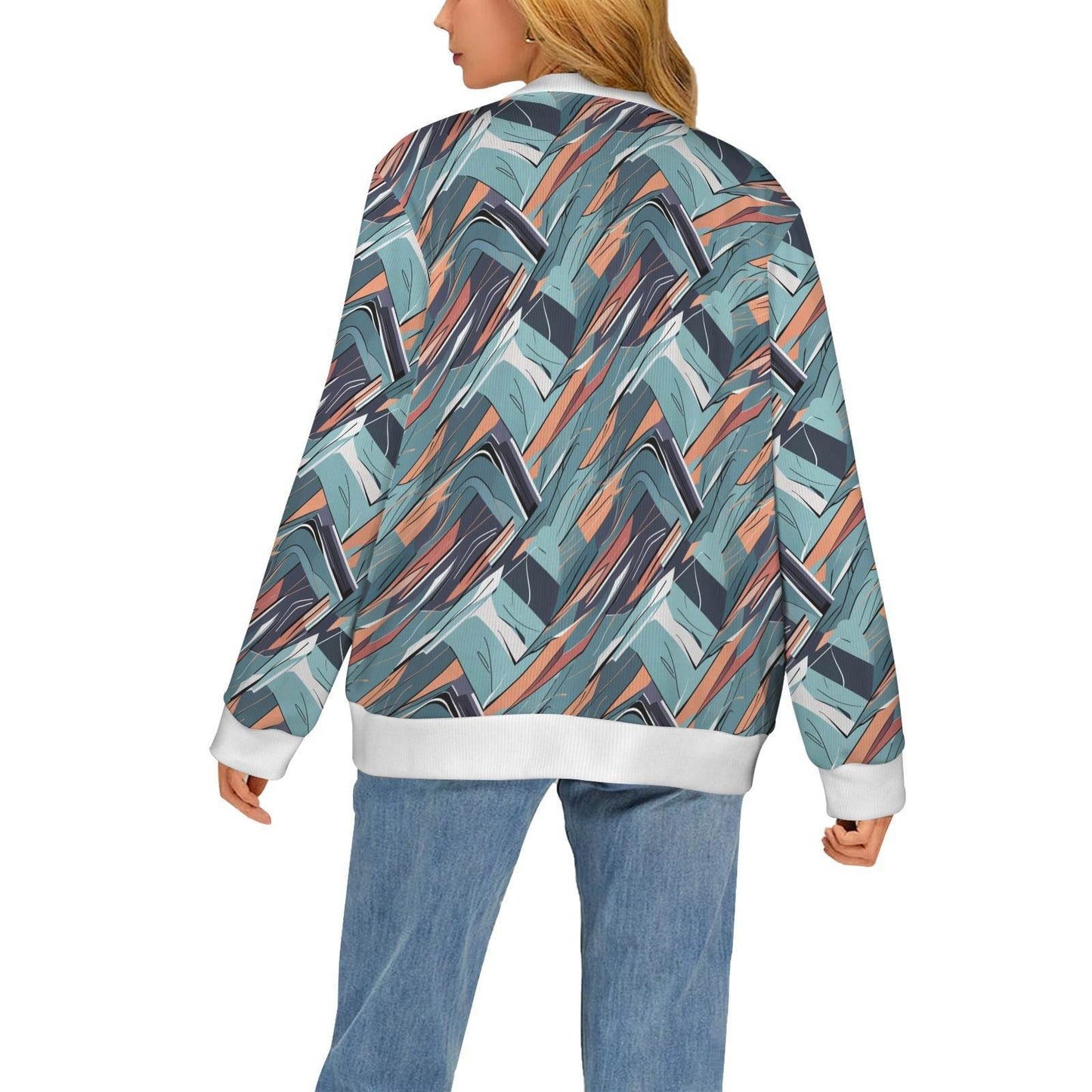 Abstract Breeze Women's Cardigan Button Sweater Custom Women's Cardigan (Model H73) - DeRose Seasonal