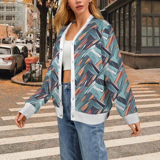 Abstract Breeze Women's Cardigan Button Sweater Custom Women's Cardigan (Model H73) - DeRose Seasonal