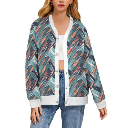 Abstract Breeze Women's Cardigan Button Sweater Custom Women's Cardigan (Model H73) - DeRose Seasonal
