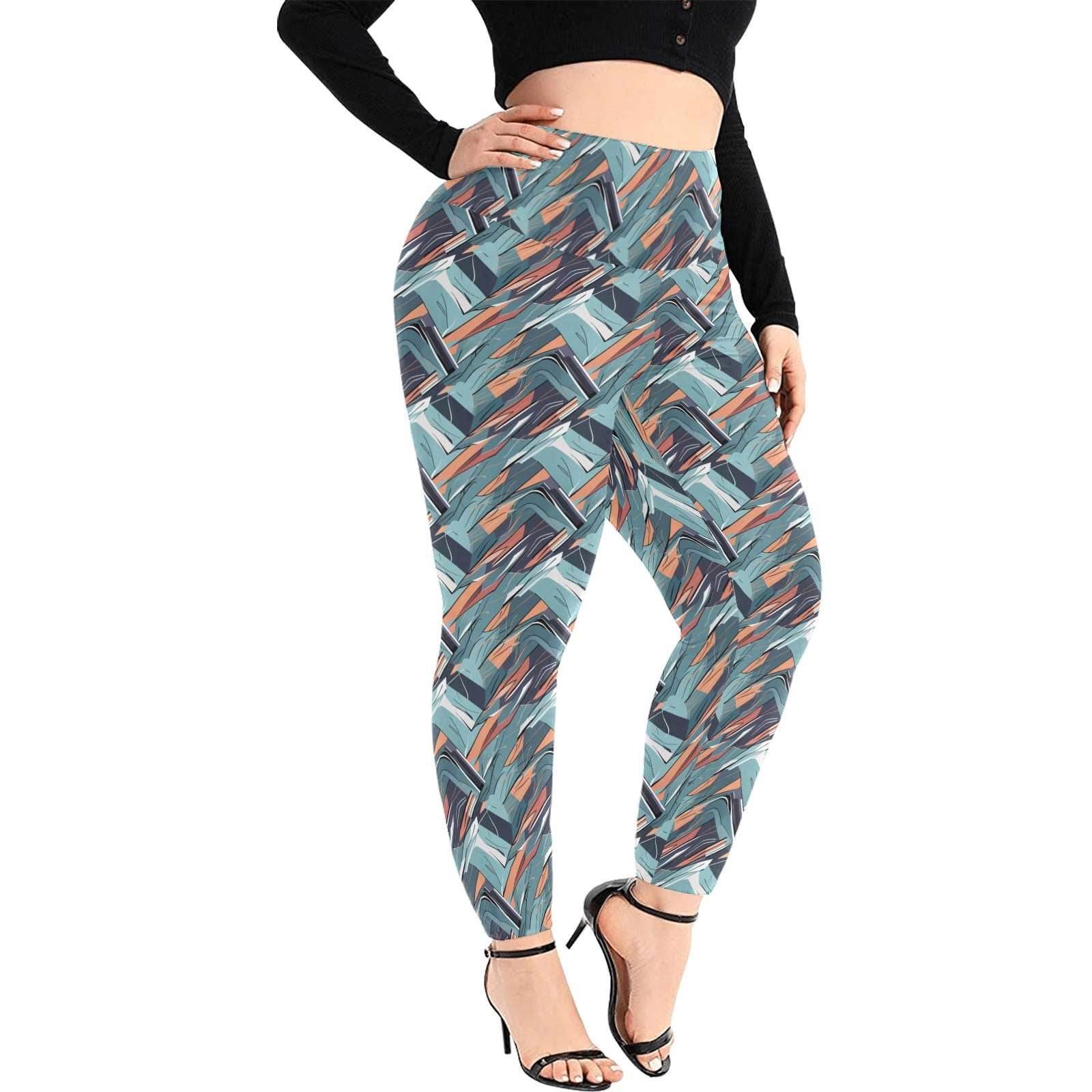 Abstract Breeze Women's Plus Size High Waited Leggings Women's High Waist Leggings(Plus Size)(ModelL45) - DeRose Seasonal