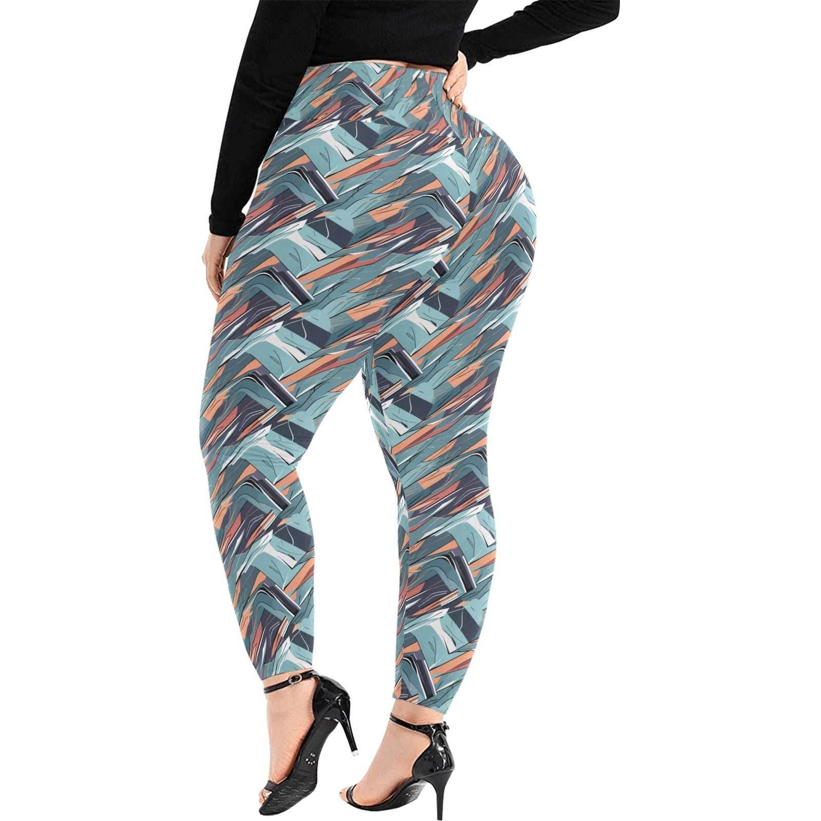 Abstract Breeze Women's Plus Size High Waited Leggings Women's High Waist Leggings(Plus Size)(ModelL45) - DeRose Seasonal