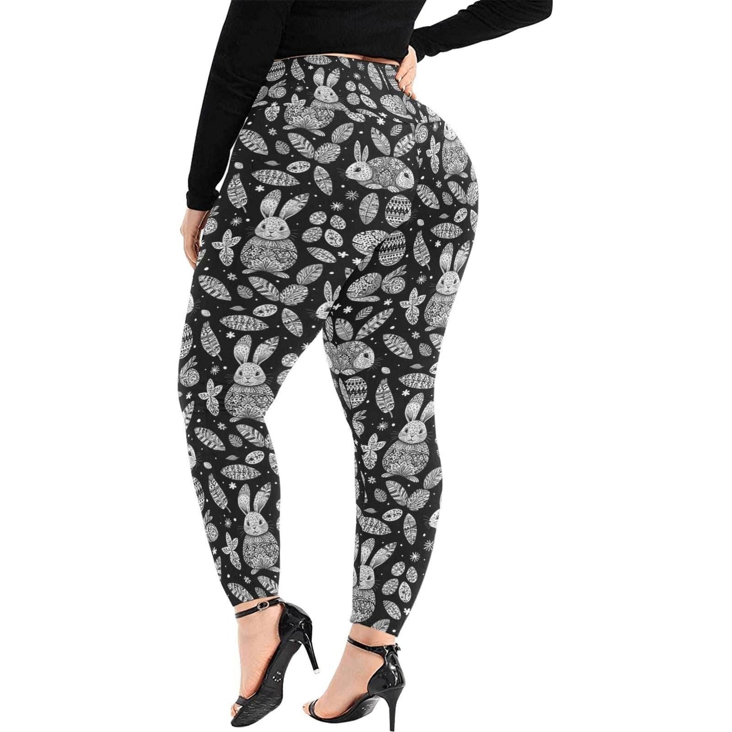 Abstract Bunny Women's Plus Size High Waited Leggings Women's High Waist Leggings(Plus Size)(ModelL45) - DeRose Seasonal