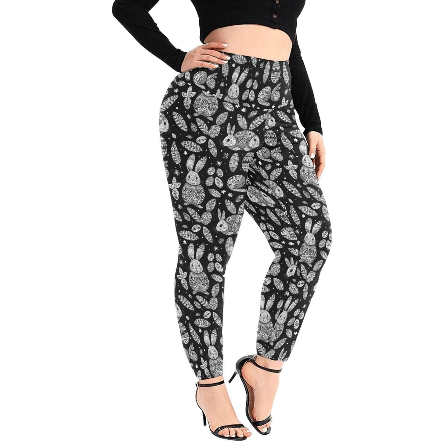 Abstract Bunny Women's Plus Size High Waited Leggings Women's High Waist Leggings(Plus Size)(ModelL45) - DeRose Seasonal