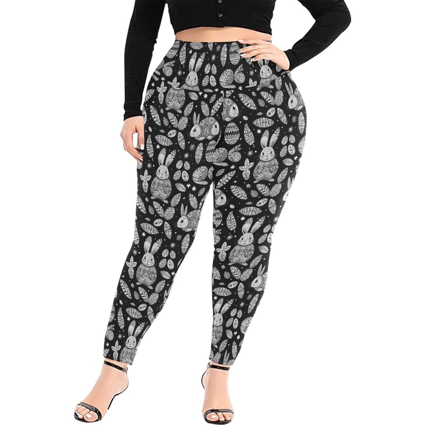 Abstract Bunny Women's Plus Size High Waited Leggings Women's High Waist Leggings(Plus Size)(ModelL45) - DeRose Seasonal