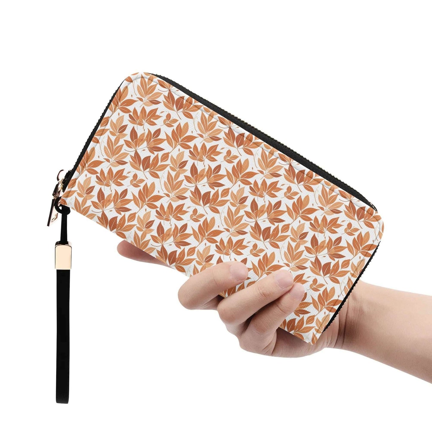 Autumn Leaves Women's Leather Zipper Wristlet Wallet - DeRose Seasonal