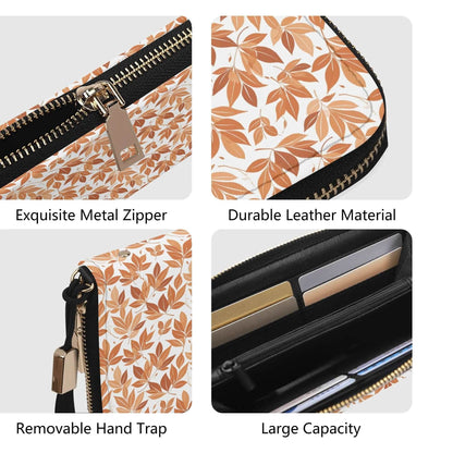 Autumn Leaves Women's Leather Zipper Wristlet Wallet - DeRose Seasonal