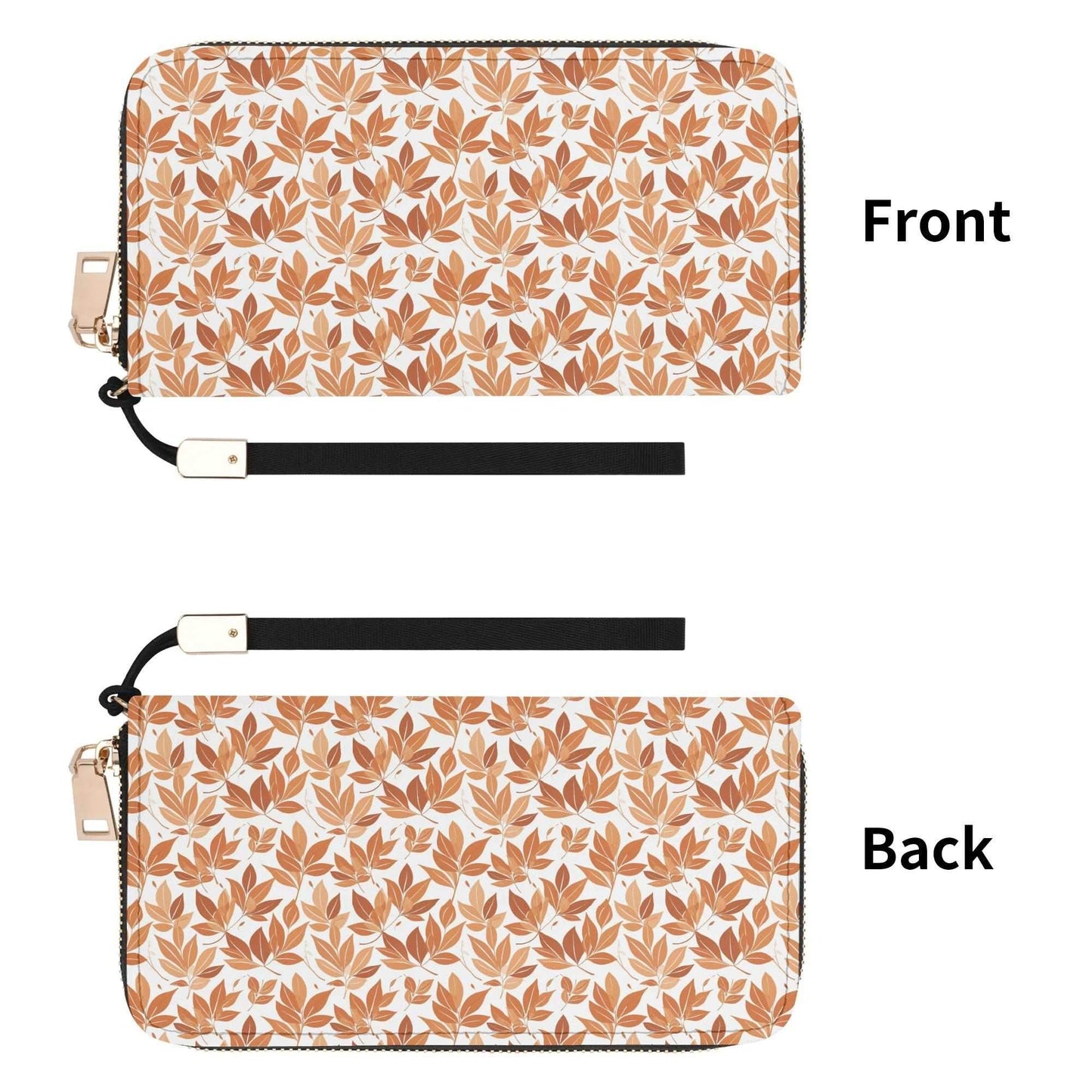 Autumn Leaves Women's Leather Zipper Wristlet Wallet - DeRose Seasonal