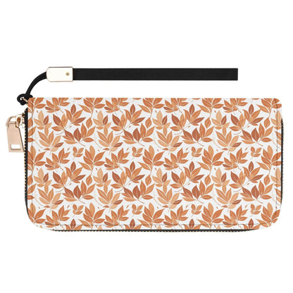 Autumn Leaves Women's Leather Zipper Wristlet Wallet - DeRose Seasonal