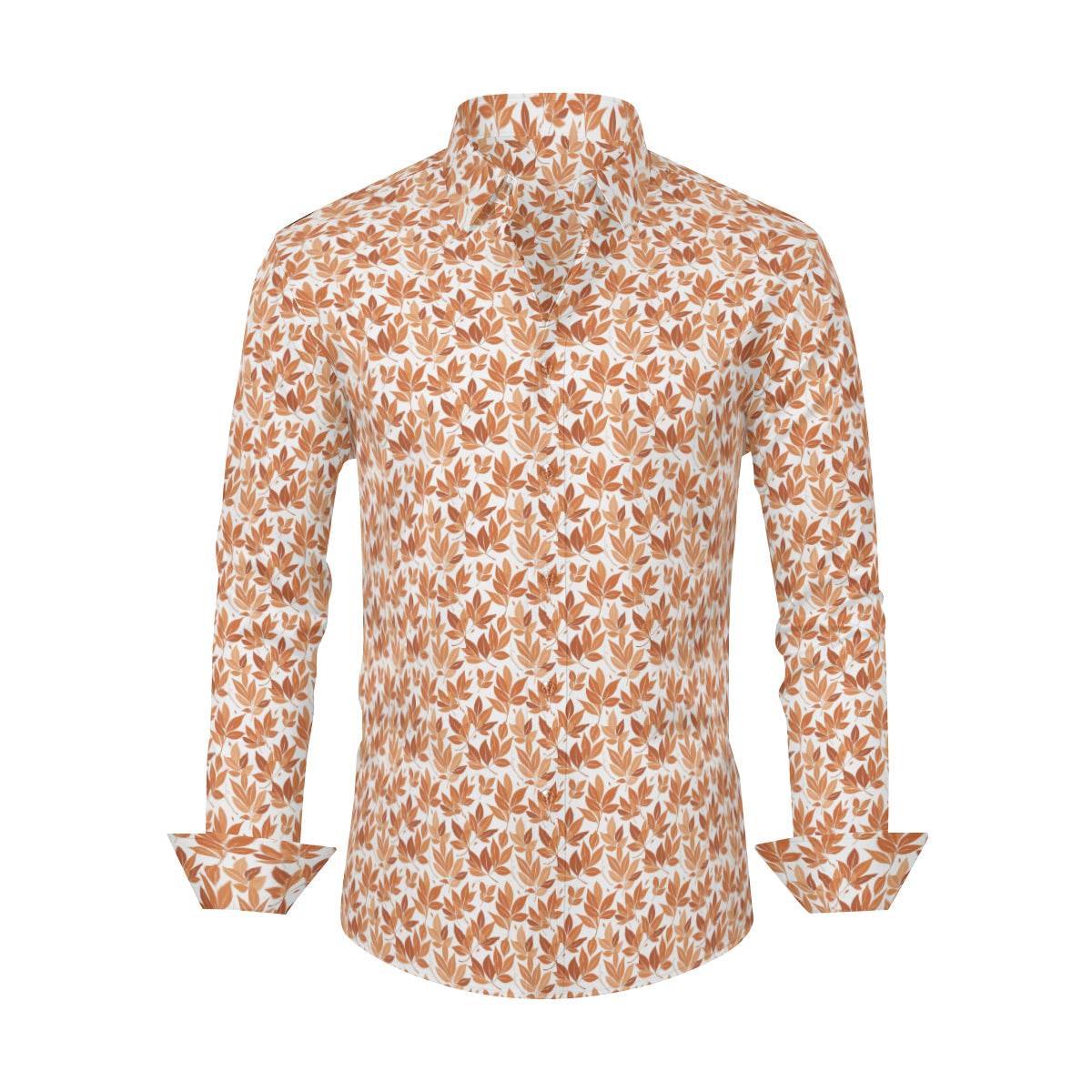 Autumn Leaves Men's Classic Long-Sleeved Button up Polyester Dress Shirt - DeRose Seasonal