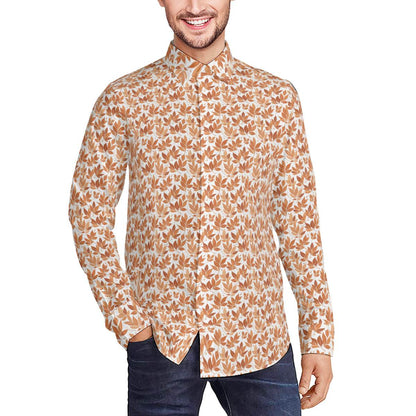 Autumn Leaves Men's Classic Long-Sleeved Button up Polyester Dress Shirt - DeRose Seasonal